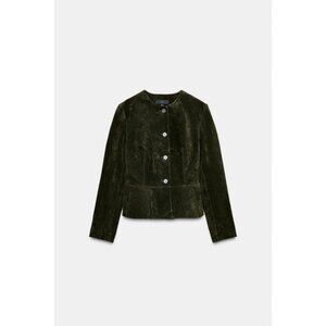 ZARA 100% LEATHER JACKET WITH FLARED HEM
